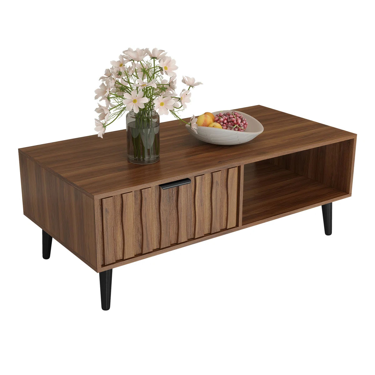 Caya 47.2" Coffee Table with 2 Fluted Drawers and Solid Wood Legs thumbnail 4