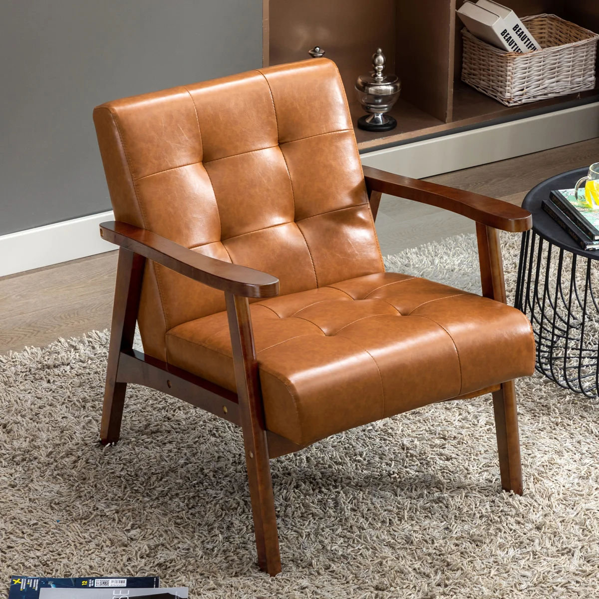 Havva 21.65'' Wide Tufted Artificial Leather Mid-Century Modern Armchair thumbnail 2