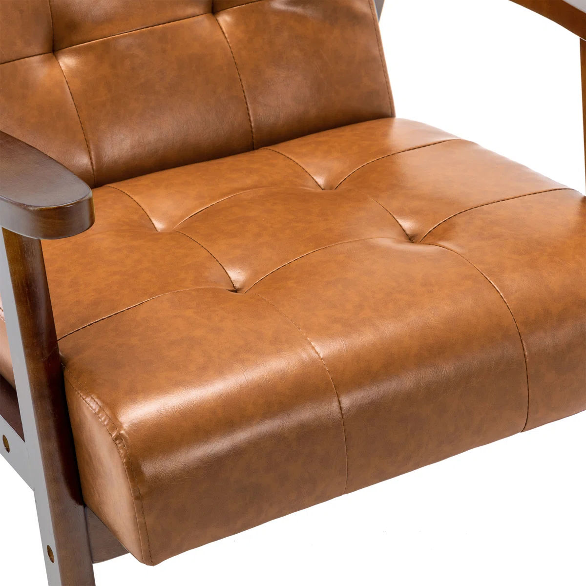 Havva 21.65'' Wide Tufted Artificial Leather Mid-Century Modern Armchair thumbnail 3