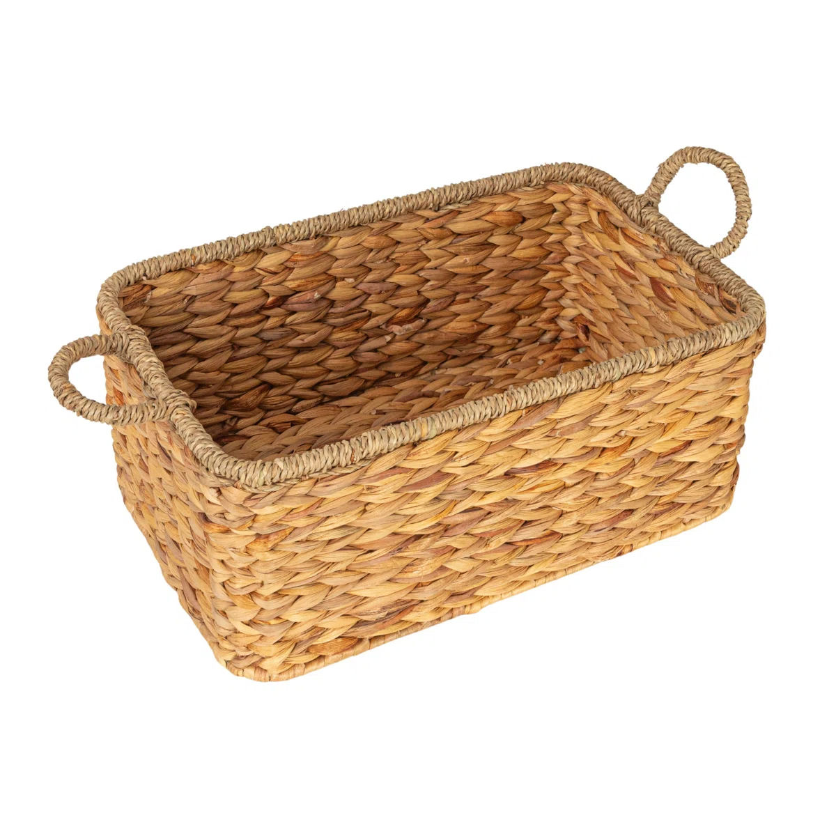 Clarabel Rectangular Handwoven Water Hyacinth and Seagrass Basket with Handles, Natural — view 1
