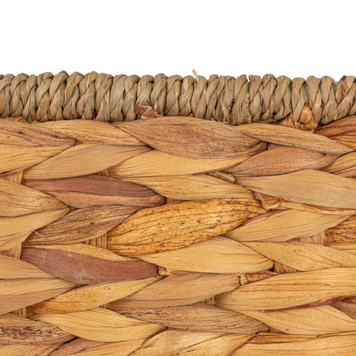 Clarabel Rectangular Handwoven Water Hyacinth and Seagrass Basket with Handles, Natural thumbnail 3