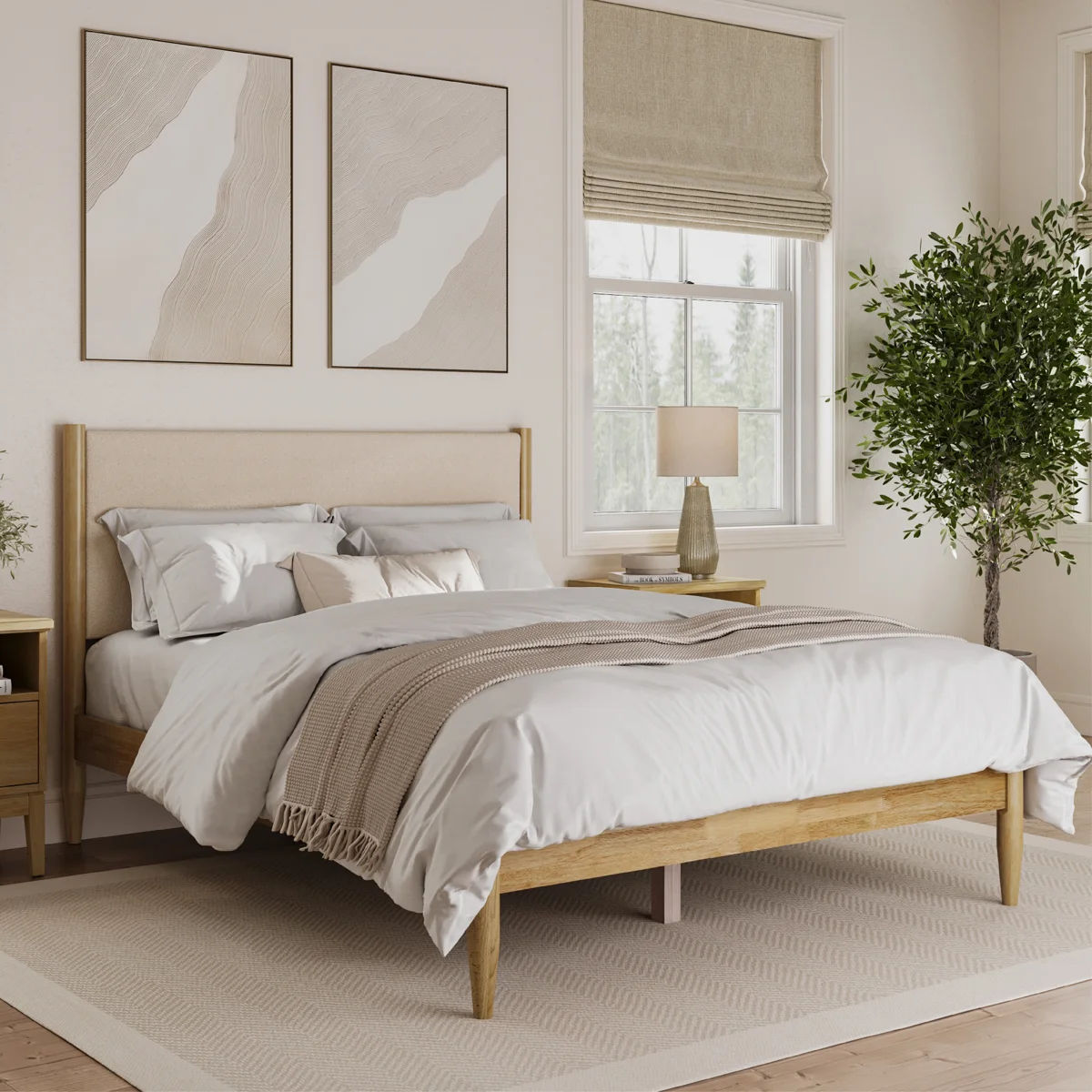 Besan Solid Wood Boucle Upholstered Headboard Bed Frame thumbnail 2