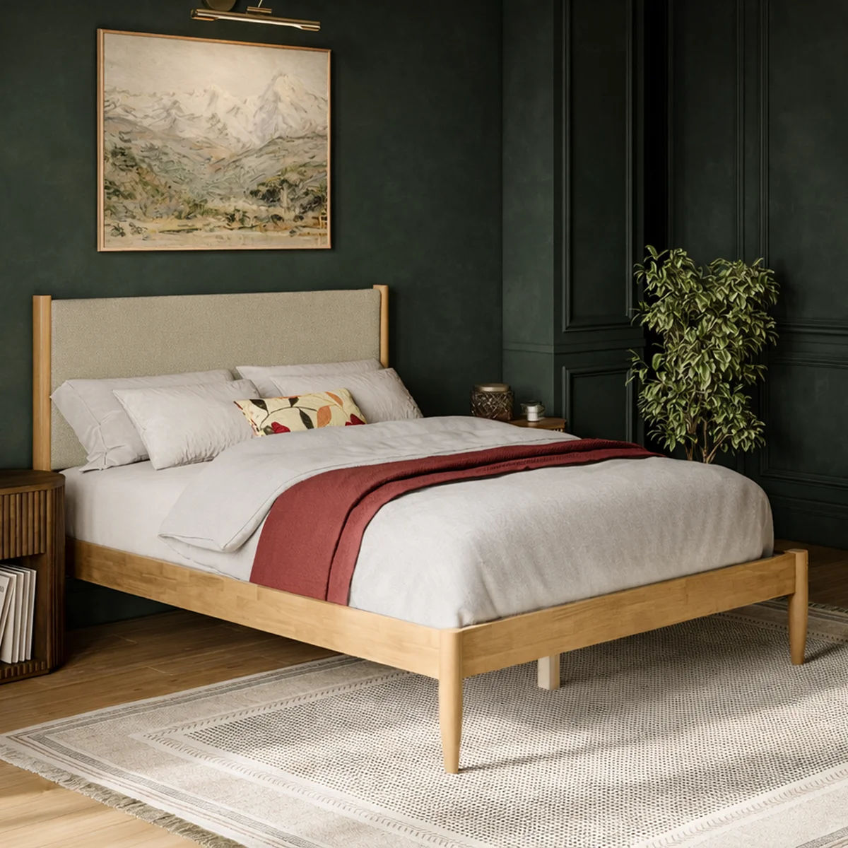 Besan Solid Wood Boucle Upholstered Headboard Bed Frame thumbnail 3
