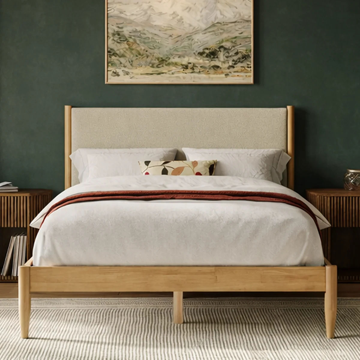 Besan Solid Wood Boucle Upholstered Headboard Bed Frame thumbnail 5