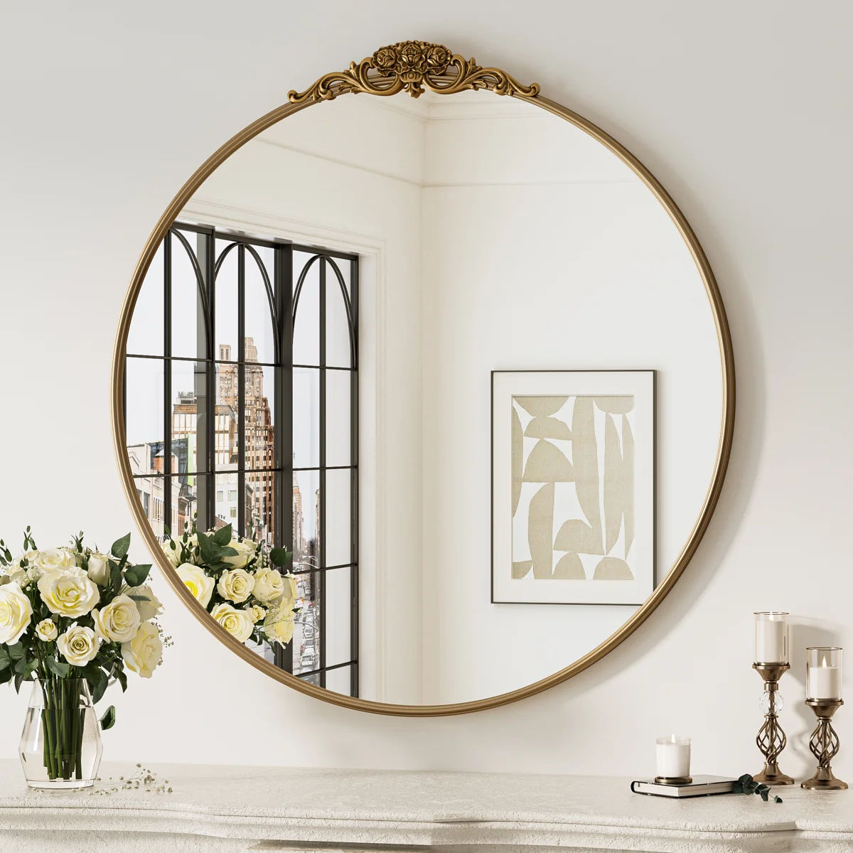 Stourbirdge Vintage Round Wall Accent Mirror with 1.2" Iron Frame thumbnail 2