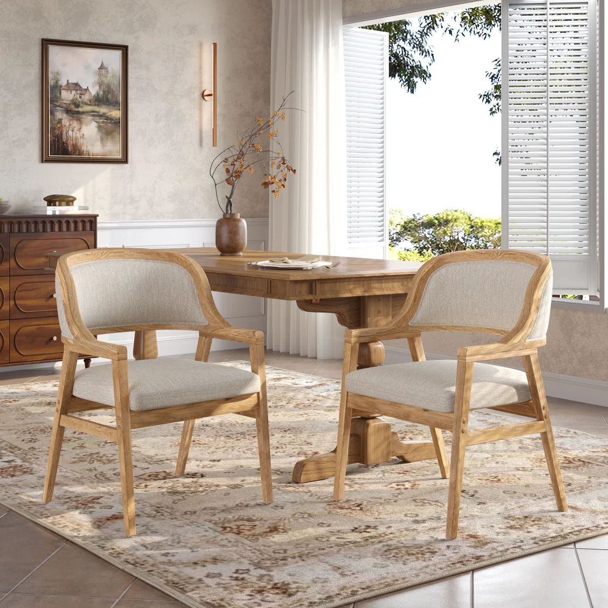 Benedict Mid-Century Modern Curved Upholstered Dining Chairs with Rubberwood Legs — view 1