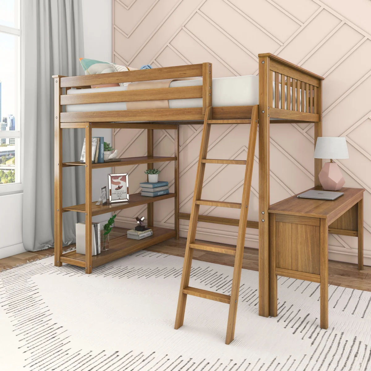 Ermal Full High Loft Bed With Bookcase And Desk — view 1
