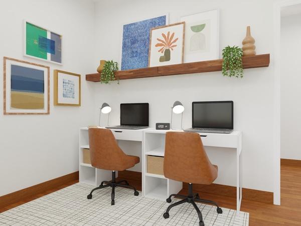 Home Office Boho Eclectic with Jewel Tones, designed by Spacejoy