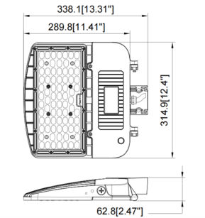 Dimensions diagram: (Vente Finale) Area light V3 150-100-70W 277-480V 30-40-50K bronze clear type3M motion base twist lock photo
