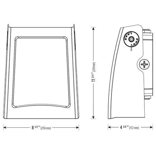 Dimensions diagram: (Vente finale) Wall pack full cutoff 20W 120-347V 30-40-50K bronze clear type 2 int. photo.