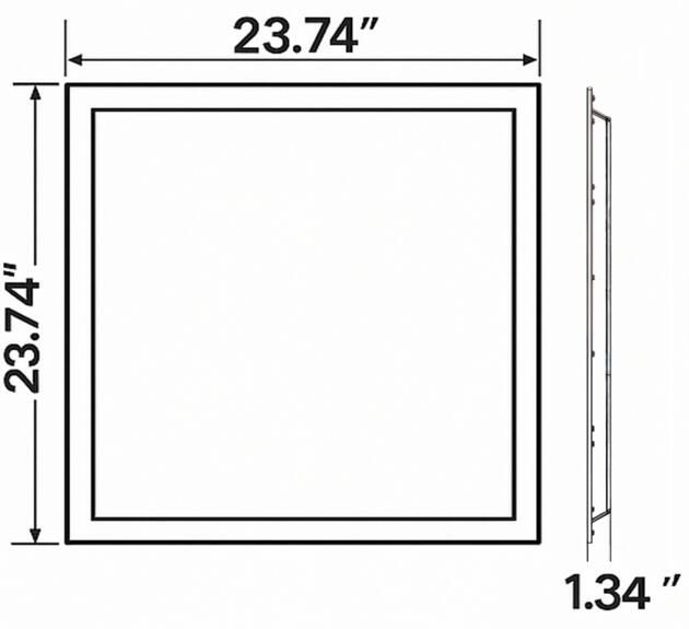 Dimensions diagram: [2pk] Panel light 2x2' 40-30-25-20-15W 120-347V 30-40-50-57-65K white frost dim 0-10V