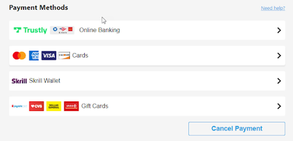 Chumba Payment Methods