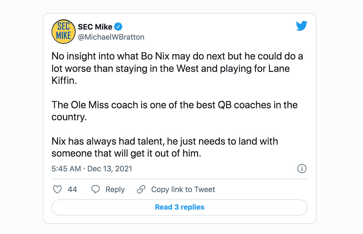 SEC Mike Tweet