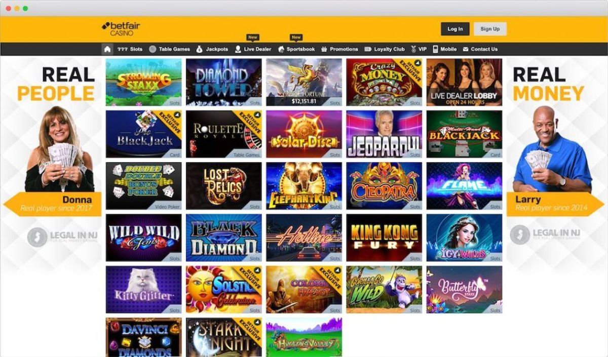 The casino lobby at betfaircasino.com