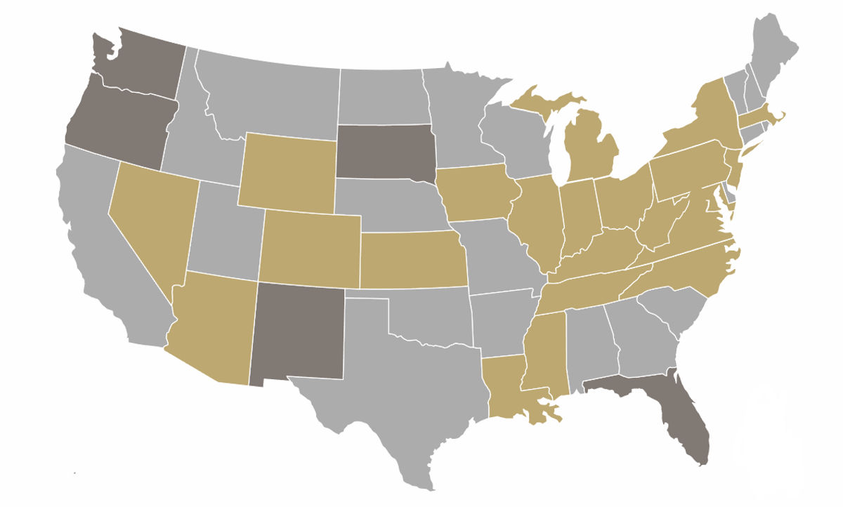 Map of the states where BetMGM sportsbook is legal