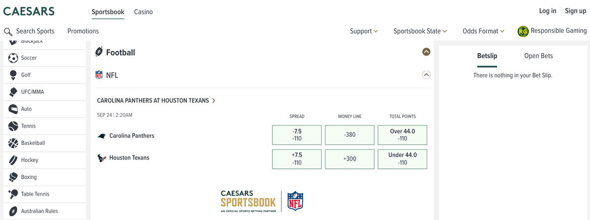 Caesars Sportsbook Desktop View