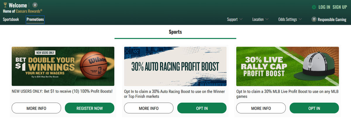 List of ongoing Caesars Sportsbook promotions