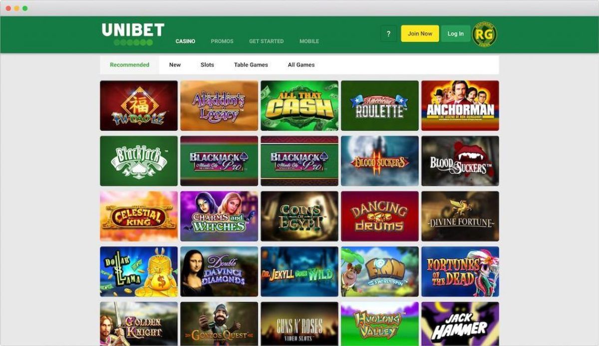 The casino lobby at nj.unibet.com