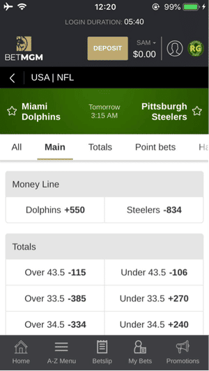 BetMGM App NFL Event View