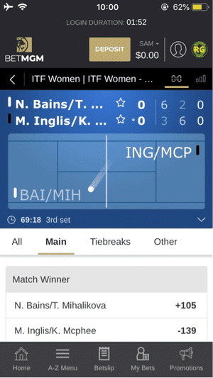 BetMGM App Tennis View