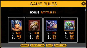 Valkyrie Queen Slot  Bonus Pay Tables