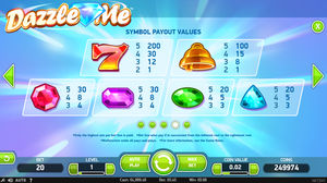 Dazzle Me Slot Symbol Payout Values