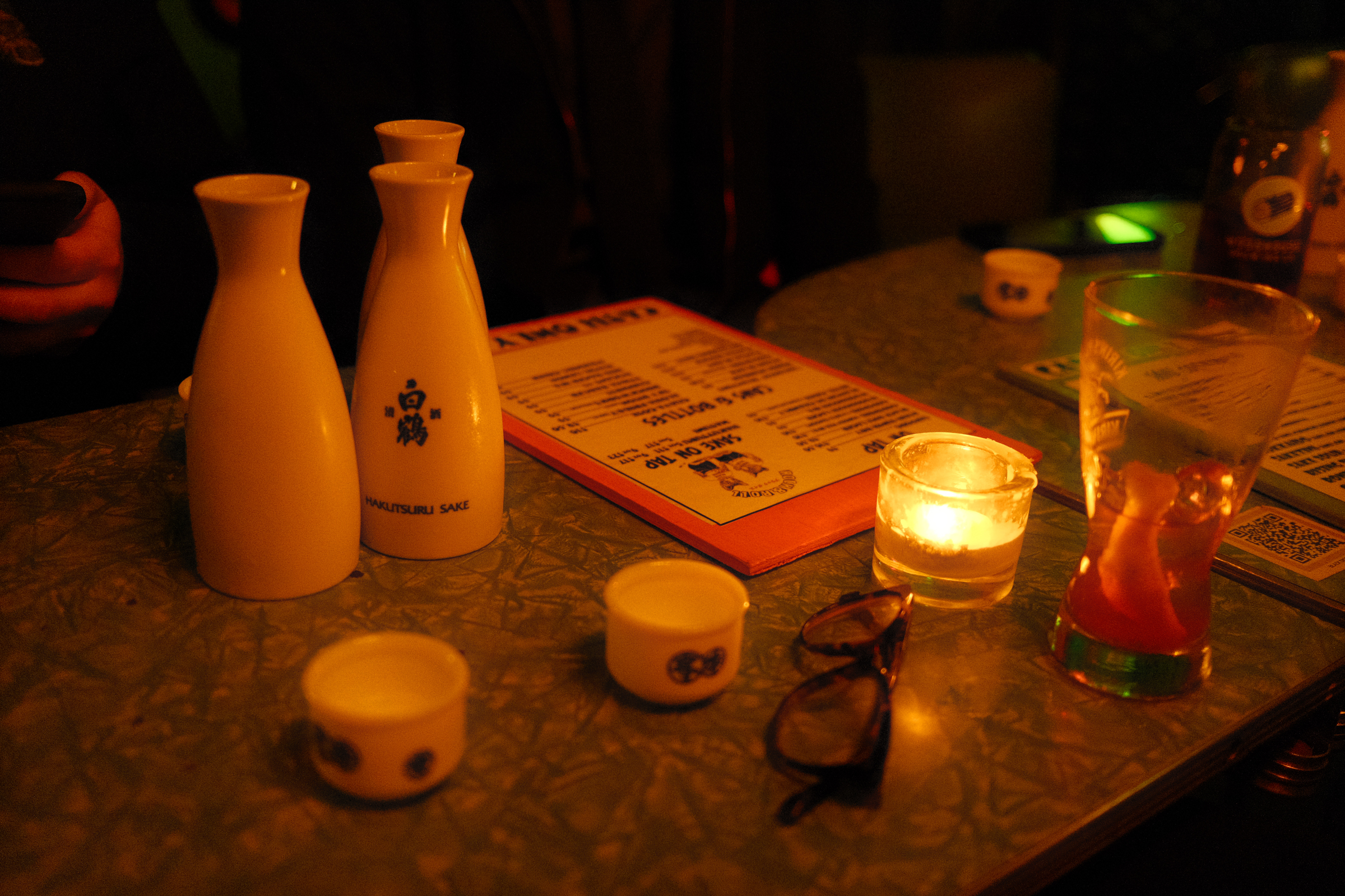 Photo of sake glasses, sake bar menu