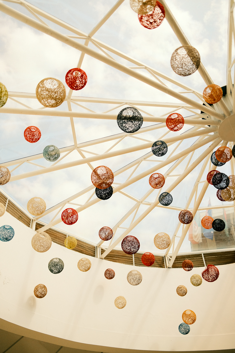 Ceiling windows with hanging colored balls