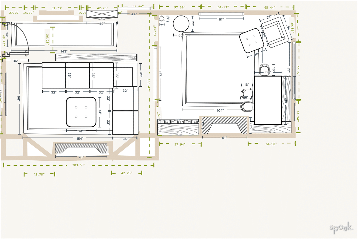 Living + Dining Room Plan designed by Caitlin Tucker