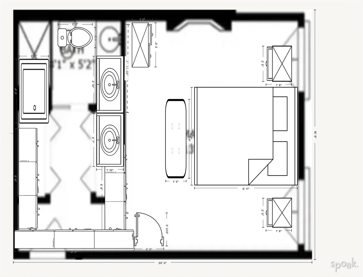 Bedroom + Bathroom Floor Plan designed by Danielle Whitbeck