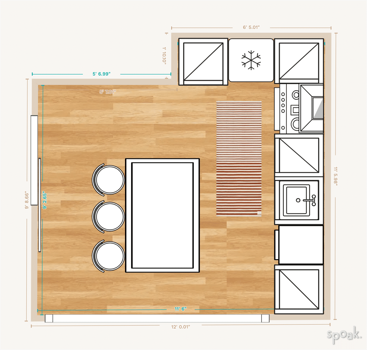 Kitchen + Living Room Floor Plan designed by Madison Hulsman