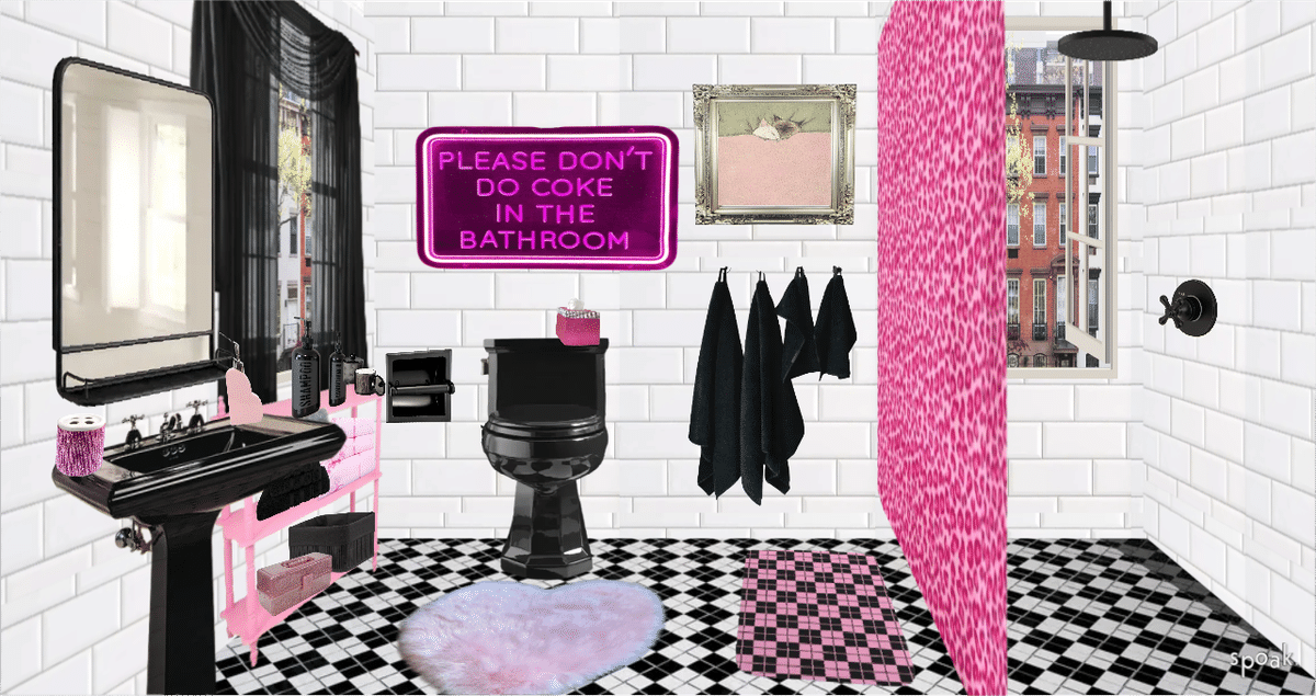 New York Inspired Pink and Black Bathroom designed by Presleigh K