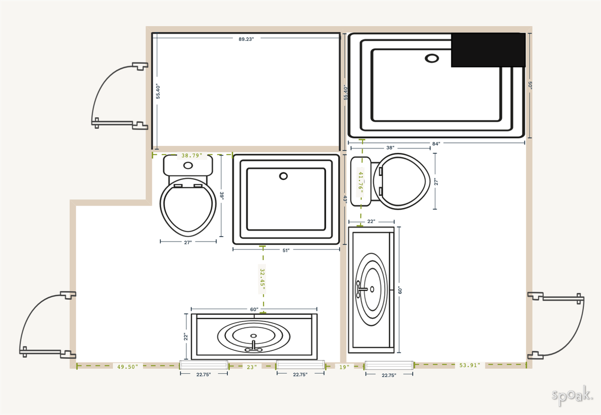L Shaped Bathroom Plan designed by hayley jones