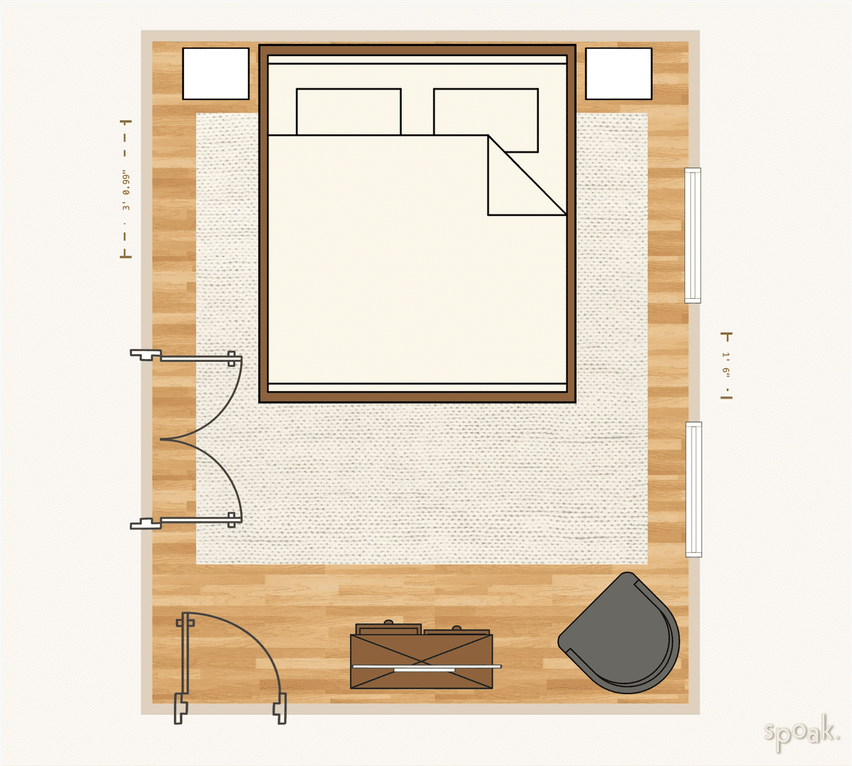 Primary Bedroom Layout designed by Elizabeth Sullivan