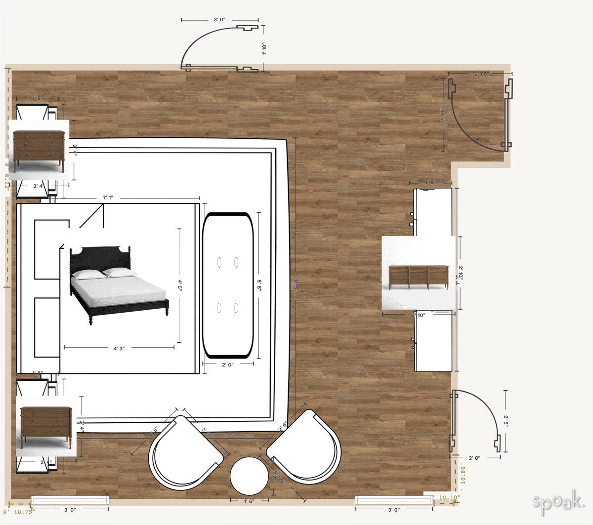 Large Bedroom Floor Plan designed by Kate Crouch