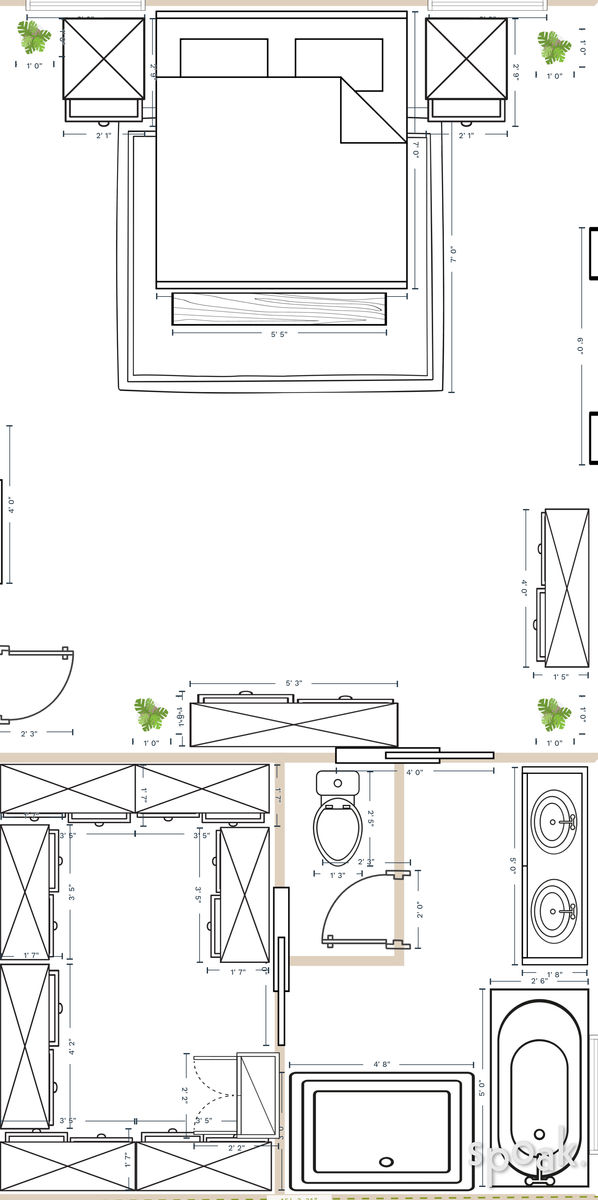 L Shaped Bathroom Plan designed by Katy Mehl