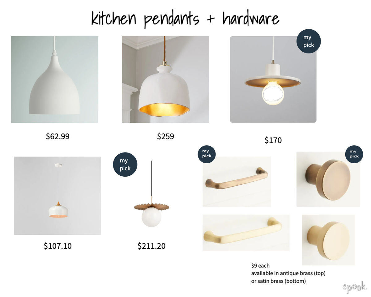 kitchen pendant + hardware designed by Liz Kirby