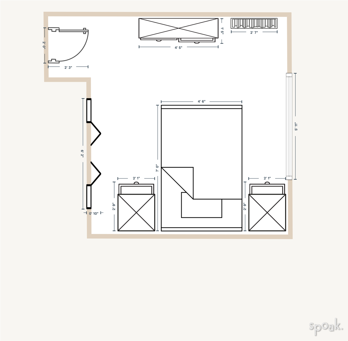 Medium Bedroom Floor Plan designed by Samantha Klimp