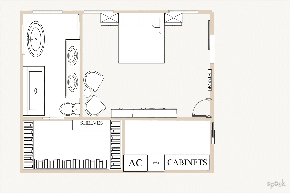 Bedroom + Bathroom Floor Plan designed by Jessica Arford