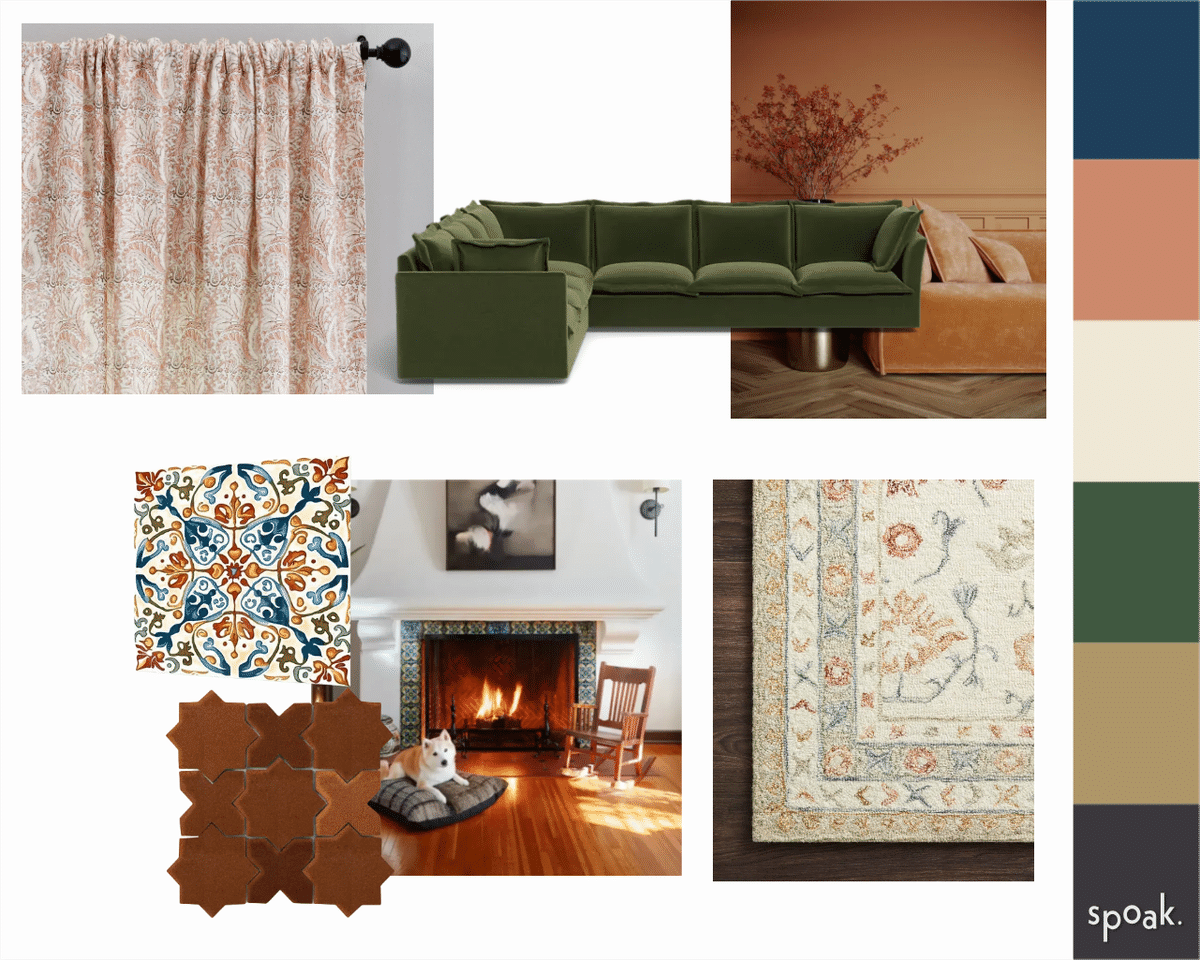 Family Room Mood Board designed by Kathleen Baumer