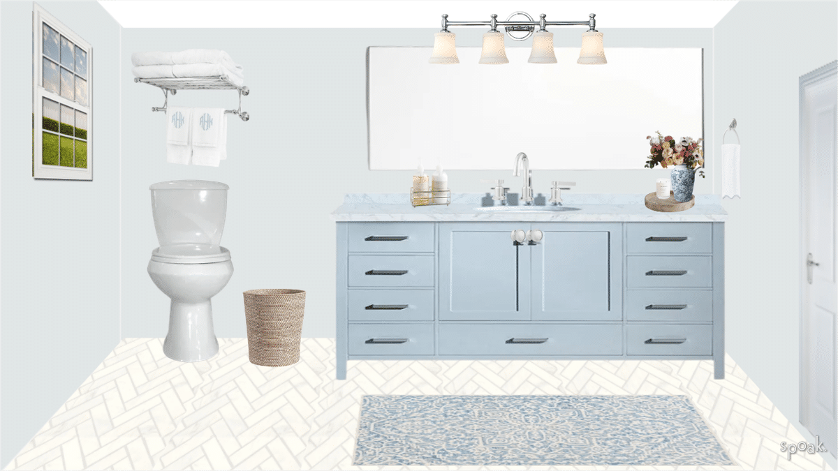 Primary Bathroom Blue Walls designed by Samantha Rodriguez