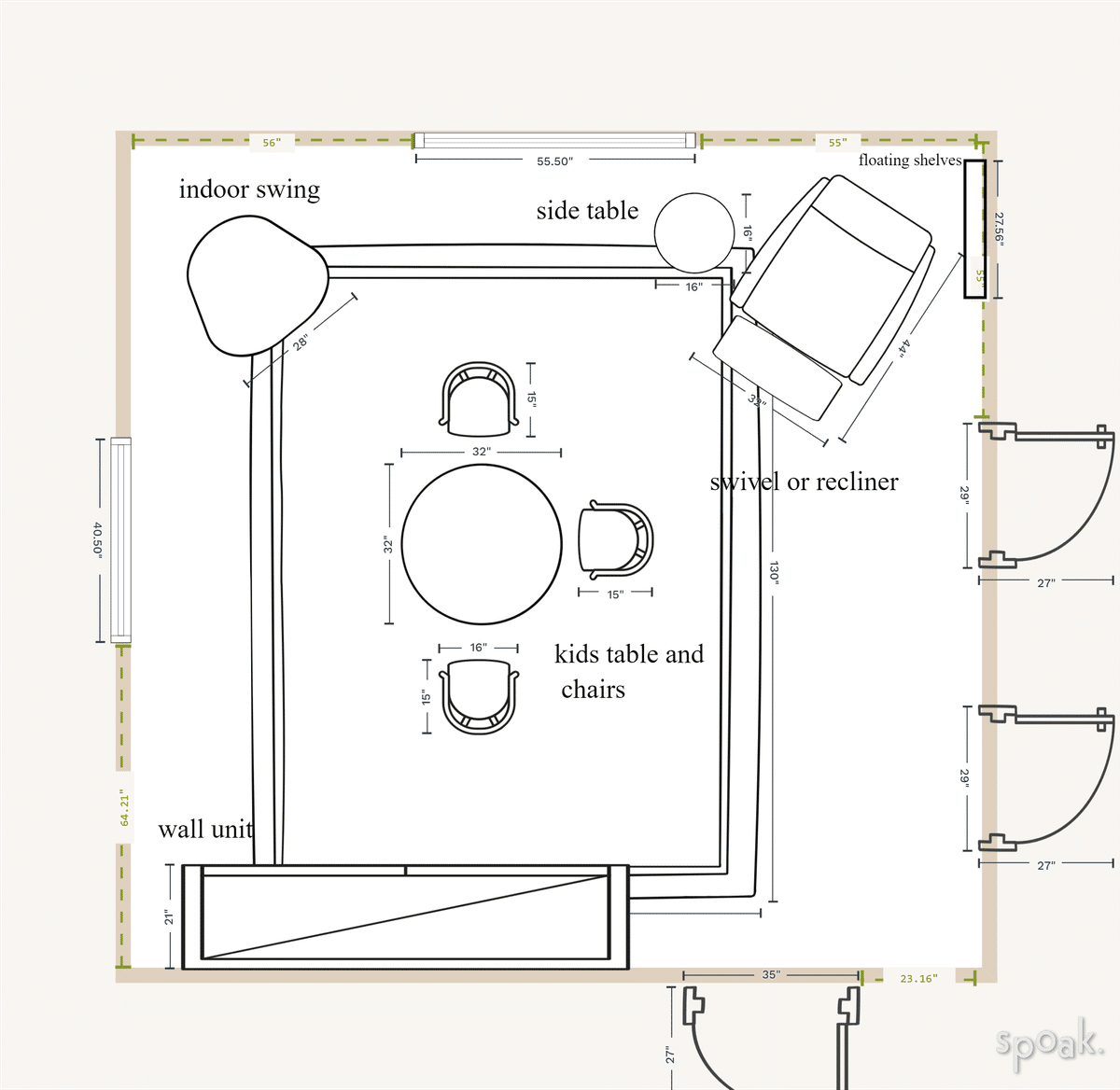 Kitchen + Living Room Layout designed by Hebe Montealegre