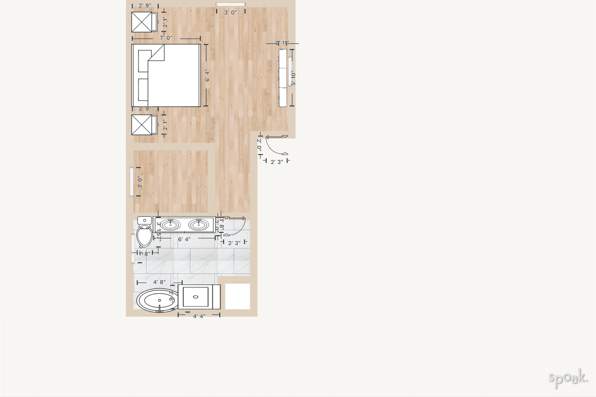 Square Bathroom Plan designed by Emily Moses