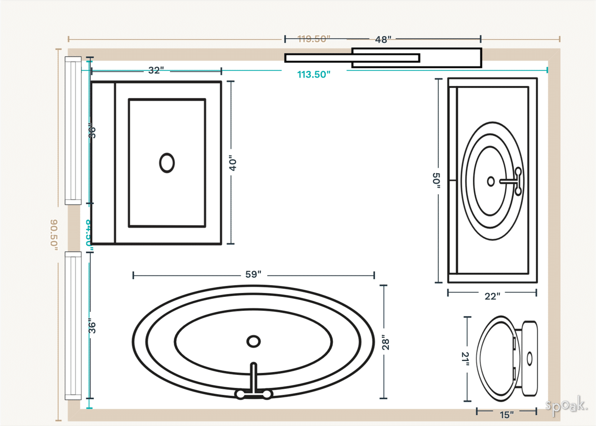 Primary Bathroom Plan designed by Jill Solow