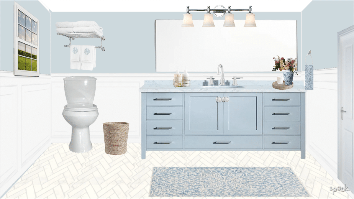 Primary Bathroom White Wainscoting and blue walls (copy) designed by Samantha Rodriguez