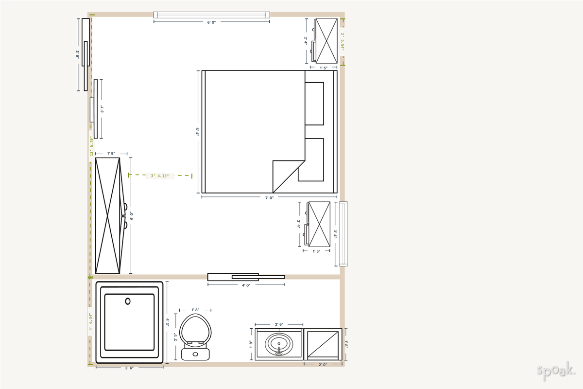 Bedroom + Bathroom Layout designed by beth lavasseur