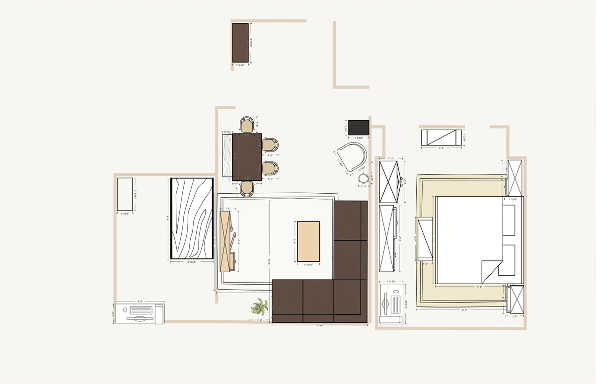 Living + Dining Room Layout designed by Kevin Mills