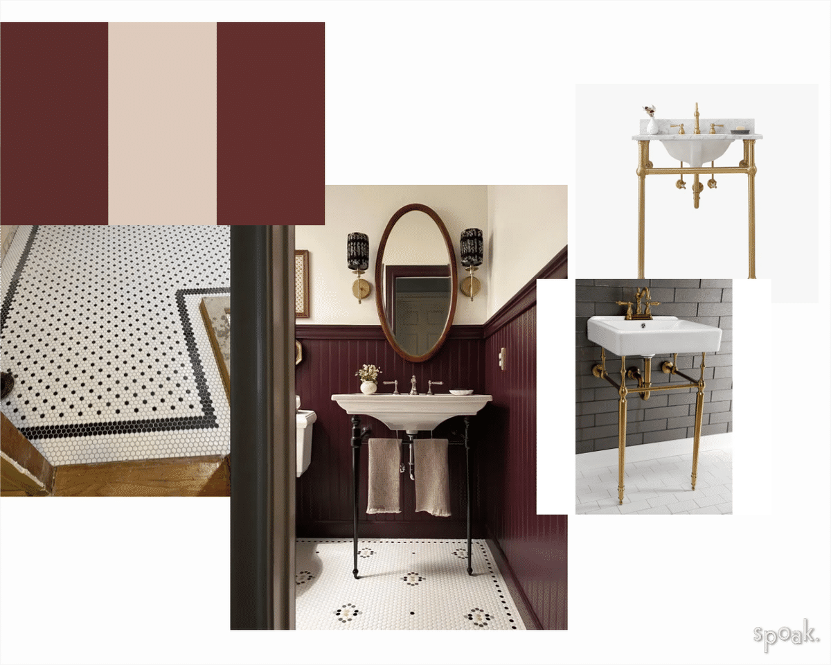 1/2 bath mood board, cranberry designed by Kathryn Klem