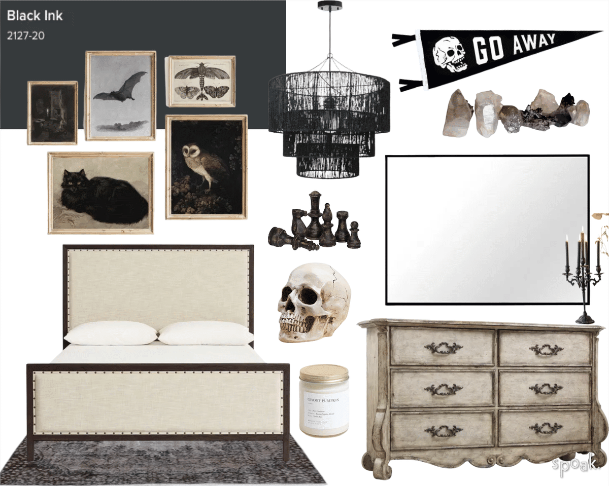 Dark tales bedroom  designed by Samantha Rice