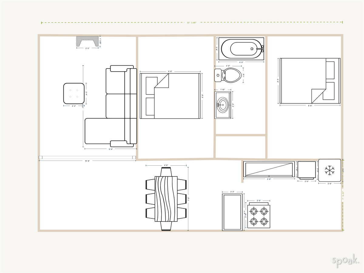 Two Bedroom House Floor Plan designed by Sarah Foran
